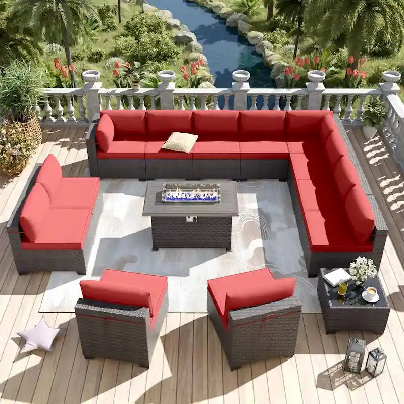 Ensemble de meubles de patio extérieur Kullavik 14 pièces avec table brasero
