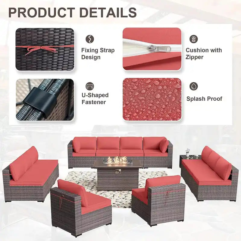 Ensemble de meubles de patio extérieur Kullavik 14 pièces avec table brasero