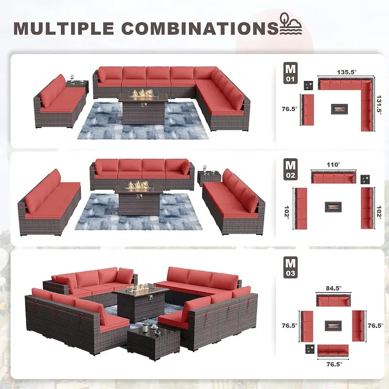 Ensemble de meubles de patio extérieur Kullavik 14 pièces avec table brasero