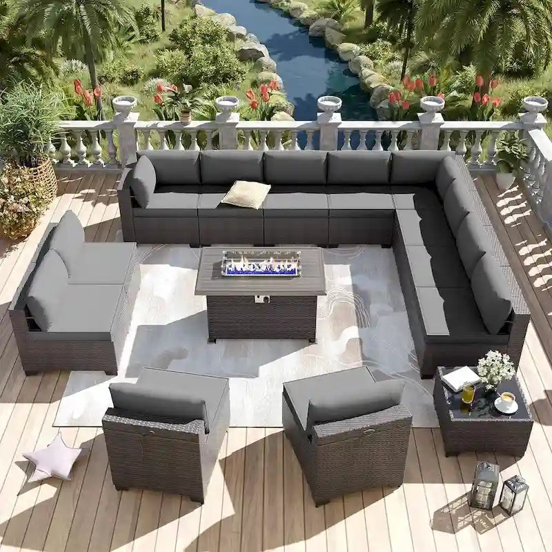 Ensemble de meubles de patio extérieur Kullavik 14 pièces avec table brasero