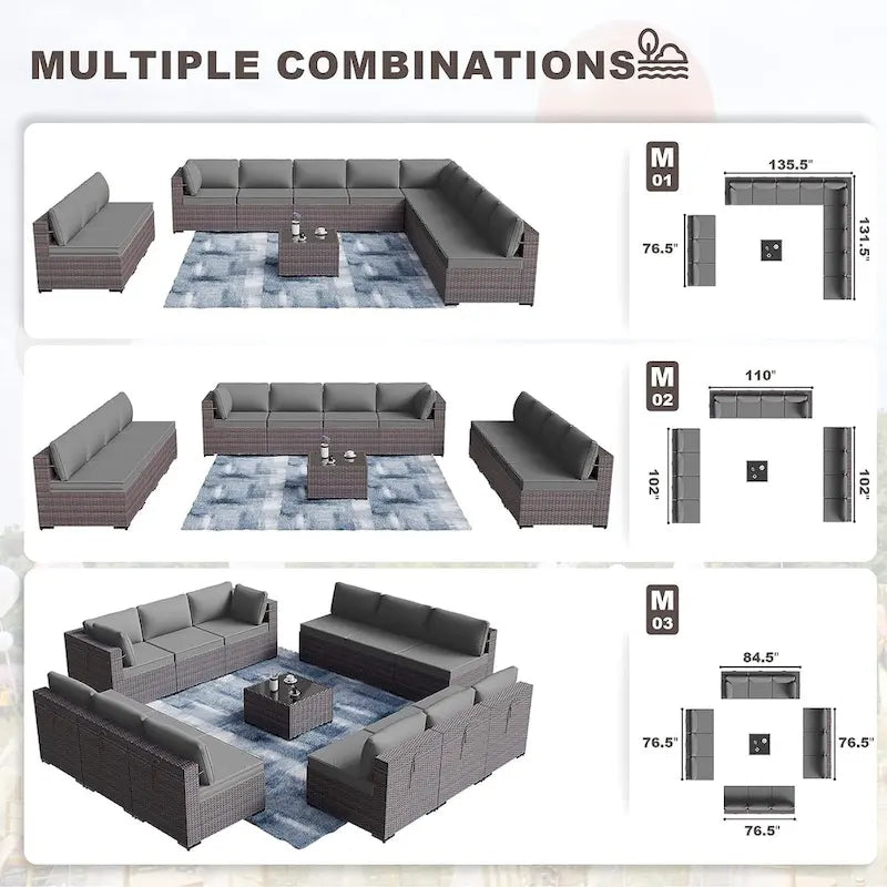 Ensemble de meubles de patio extérieur Kullavik 14 pièces avec table brasero