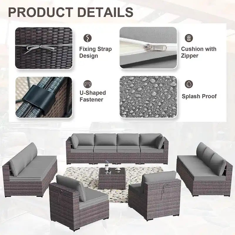 Ensemble de meubles de patio extérieur Kullavik 14 pièces avec table brasero