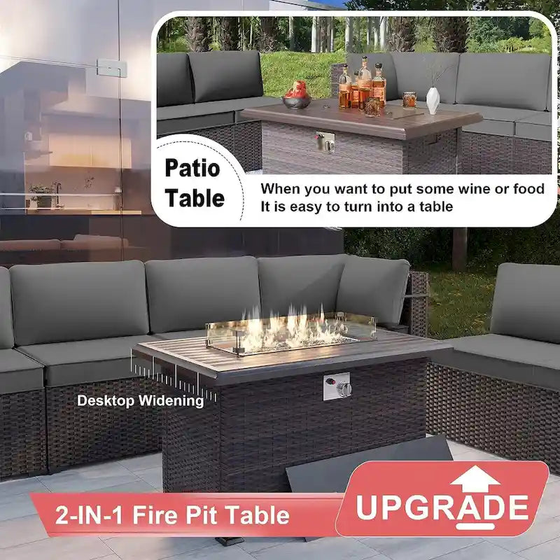 Ensemble de meubles de patio extérieur Kullavik 14 pièces avec table brasero