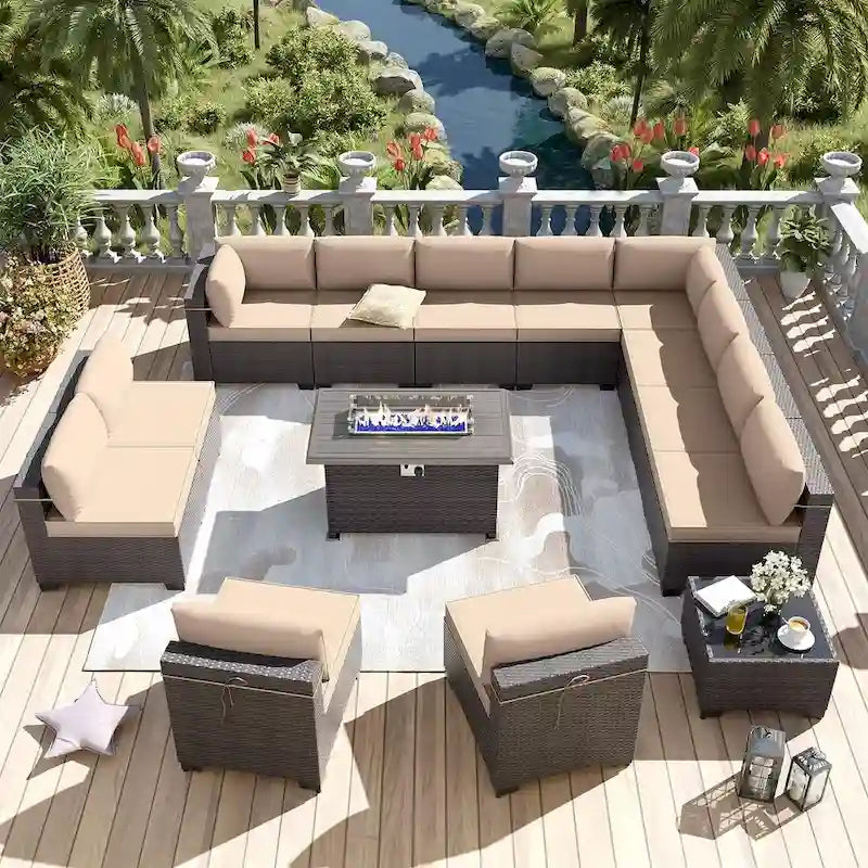 Ensemble de meubles de patio extérieur Kullavik 14 pièces avec table brasero