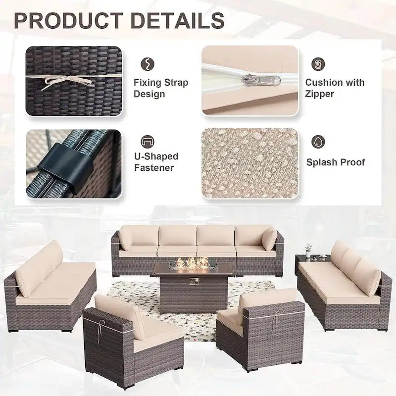 Ensemble de meubles de patio extérieur Kullavik 14 pièces avec table brasero