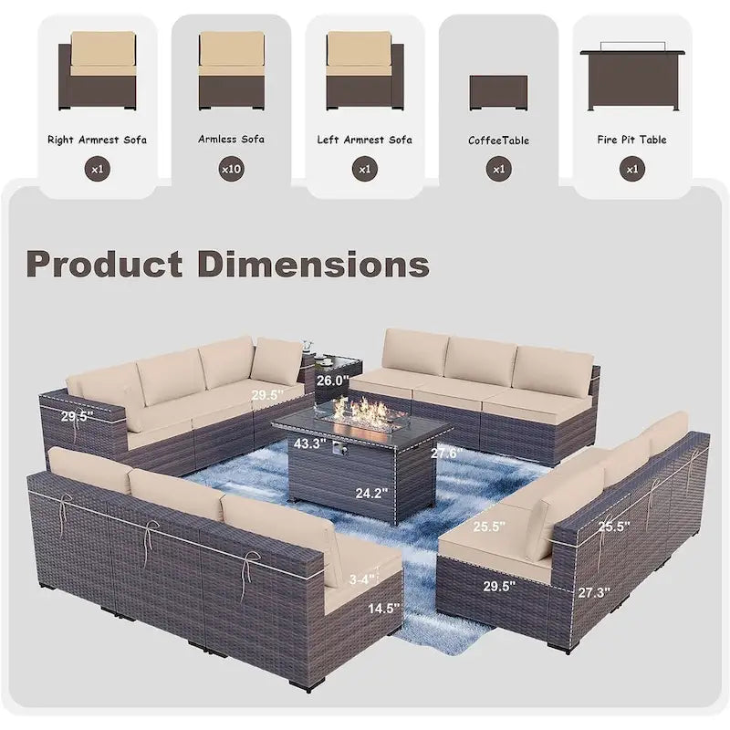 Ensemble de meubles de patio extérieur Kullavik 14 pièces avec table brasero