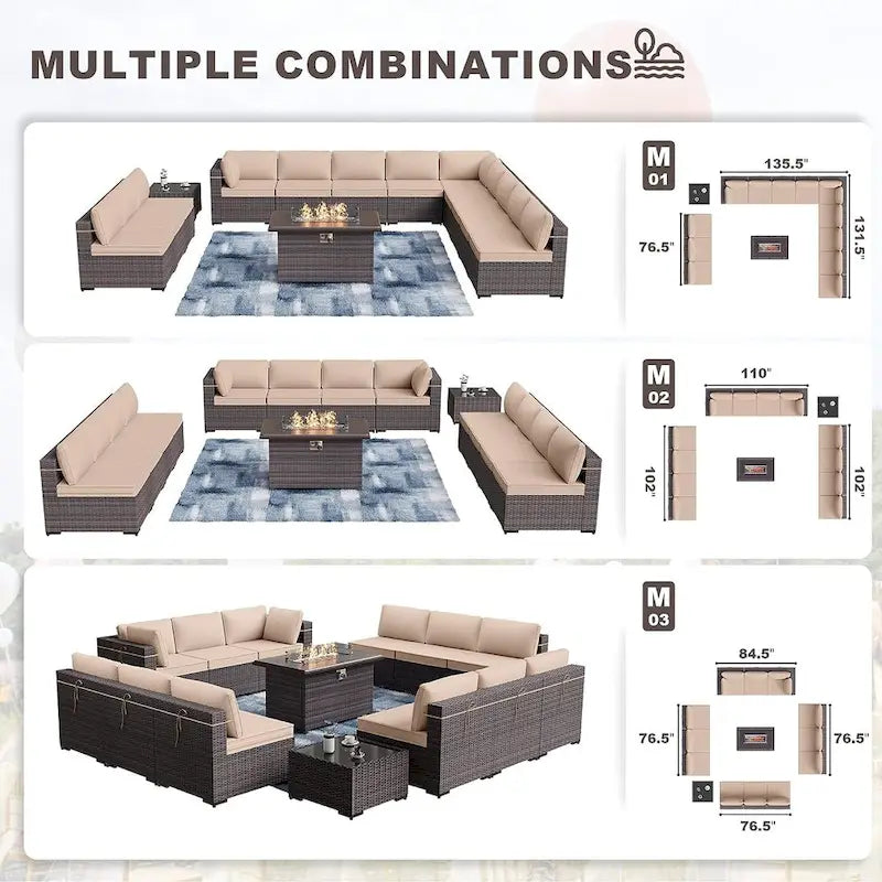 Ensemble de meubles de patio extérieur Kullavik 14 pièces avec table brasero