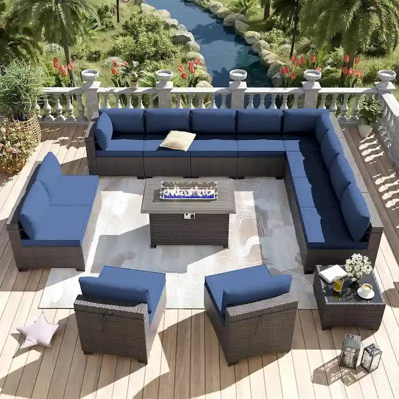 Ensemble de meubles de patio extérieur Kullavik 14 pièces avec table brasero