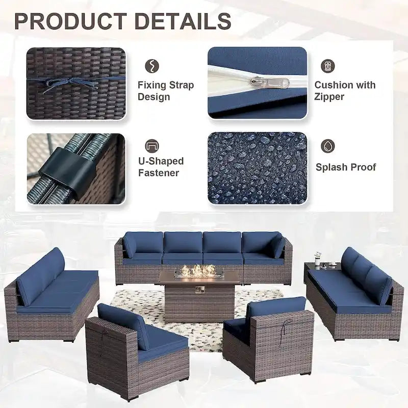 Ensemble de meubles de patio extérieur Kullavik 14 pièces avec table brasero