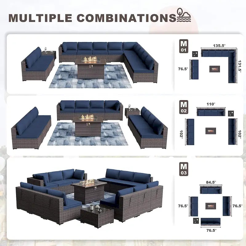 Ensemble de meubles de patio extérieur Kullavik 14 pièces avec table brasero