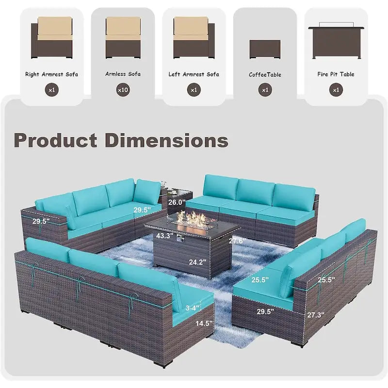 Ensemble de meubles de patio extérieur Kullavik 14 pièces avec table brasero