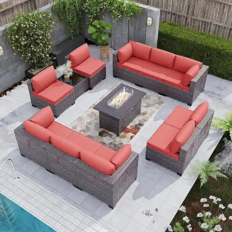 Ensemble de mobilier de patio extérieur 12 pièces Kullavik avec table de foyer