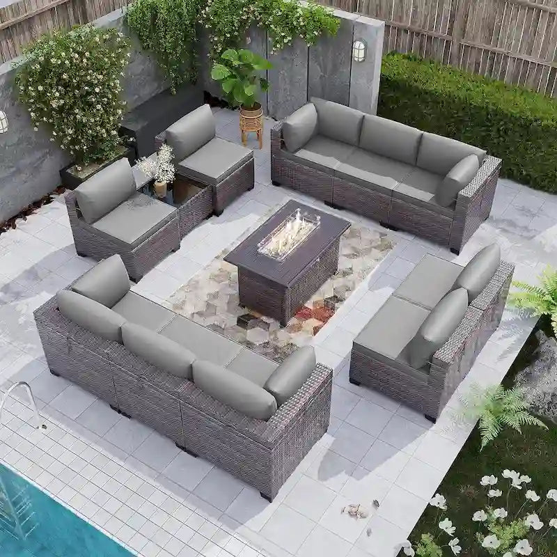 Ensemble de meubles de patio extérieur Kullavik 12 pièces avec table brasero