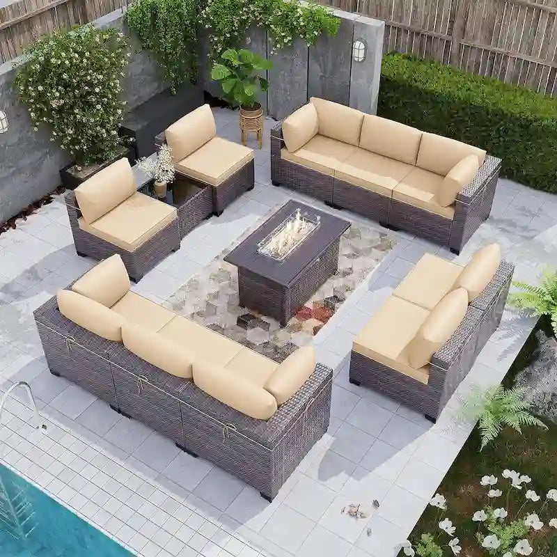 Ensemble de meubles de patio extérieur Kullavik 12 pièces avec table brasero