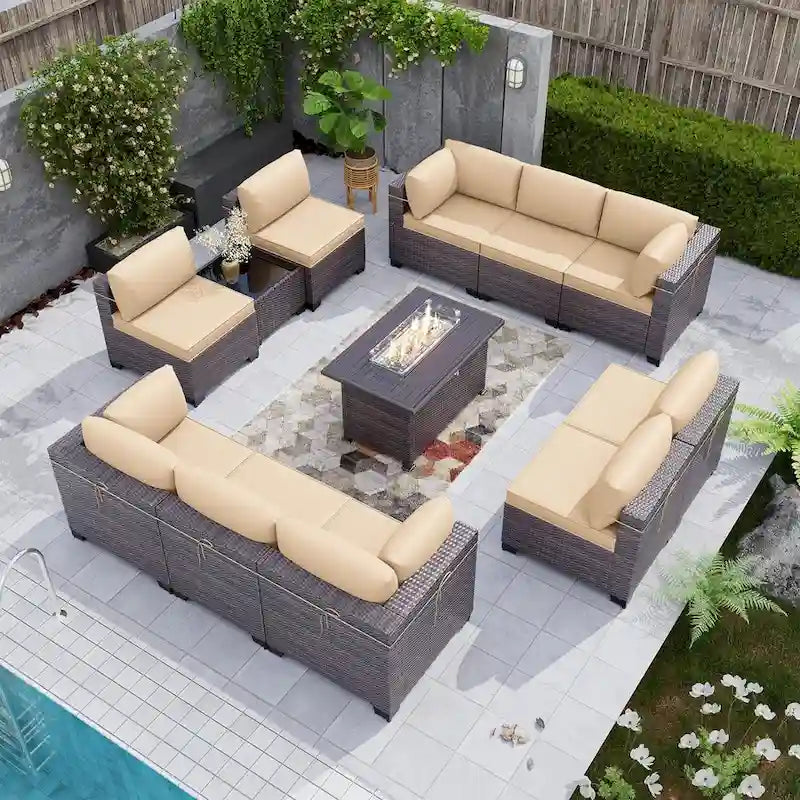 Ensemble de mobilier de patio extérieur 12 pièces Kullavik avec table de foyer
