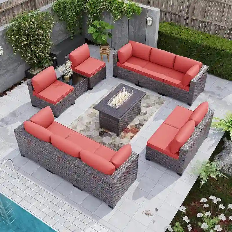 Ensemble de mobilier de patio extérieur 12 pièces Kullavik avec table de foyer