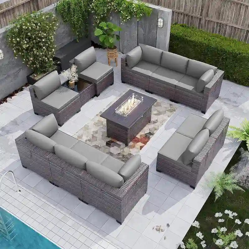 Ensemble de mobilier de patio extérieur 12 pièces Kullavik avec table de foyer