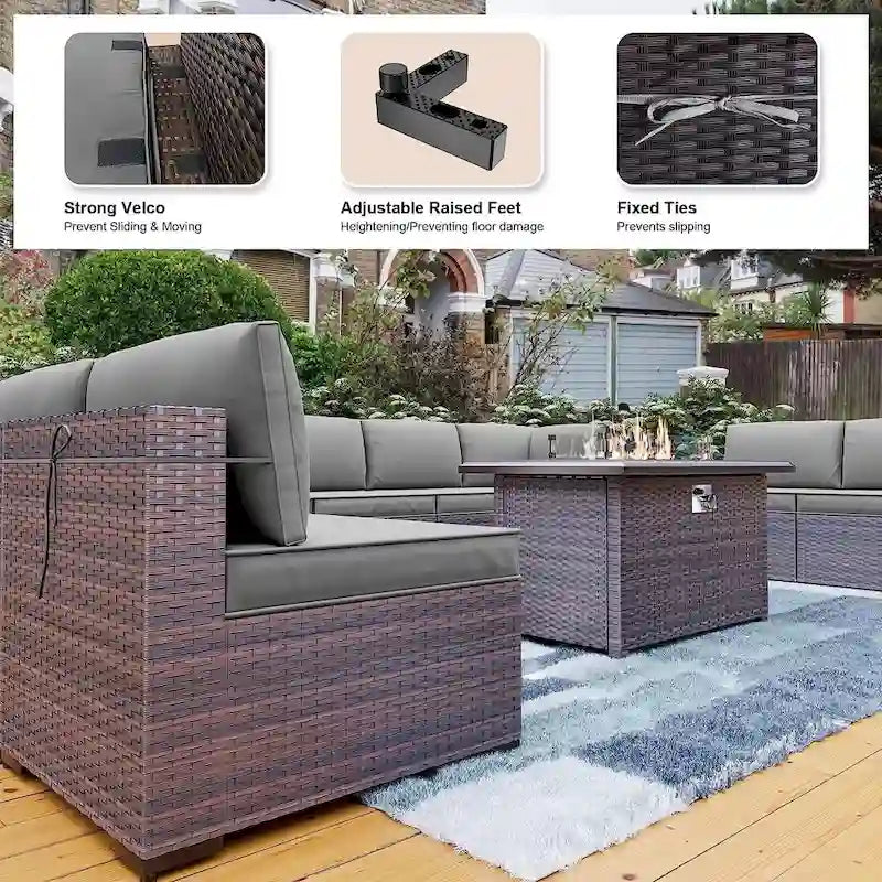 Ensemble de mobilier de patio extérieur 12 pièces Kullavik avec table de foyer