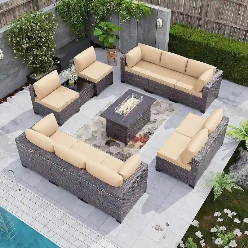 Ensemble de mobilier de patio extérieur 12 pièces Kullavik avec table de foyer