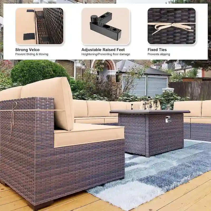 Ensemble de mobilier de patio extérieur 12 pièces Kullavik avec table de foyer