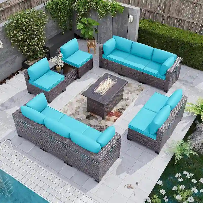 Ensemble de mobilier de patio extérieur 12 pièces Kullavik avec table de foyer