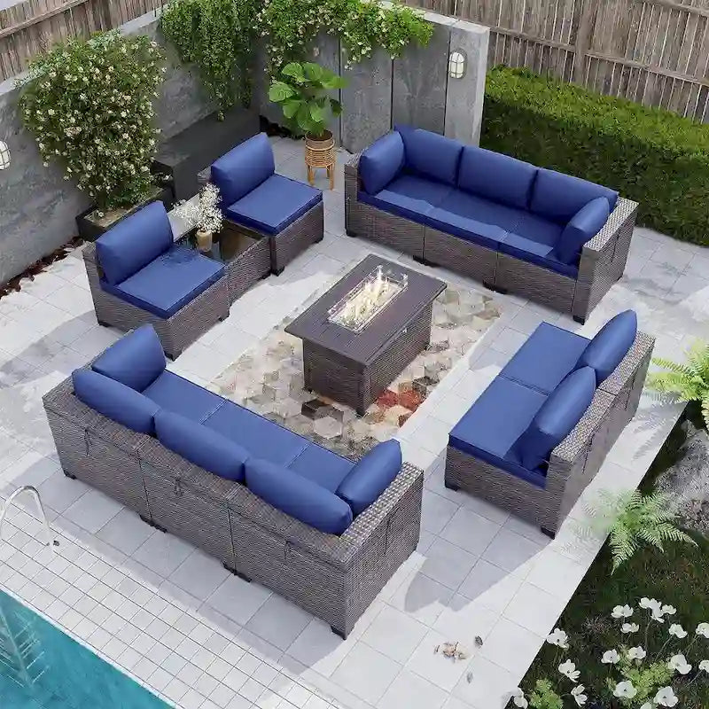 Ensemble de mobilier de patio extérieur 12 pièces Kullavik avec table de foyer