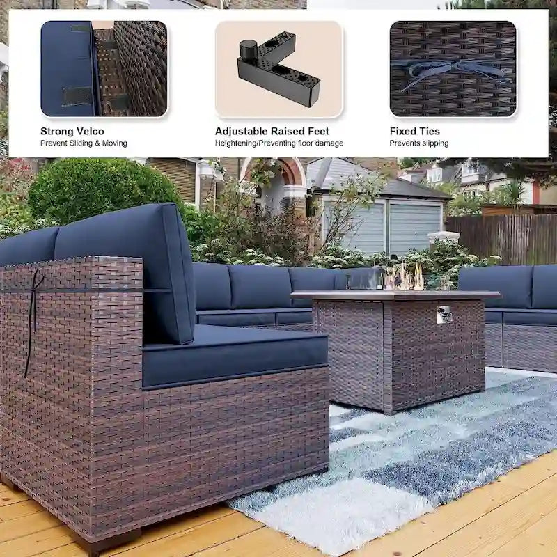 Ensemble de mobilier de patio extérieur 12 pièces Kullavik avec table de foyer