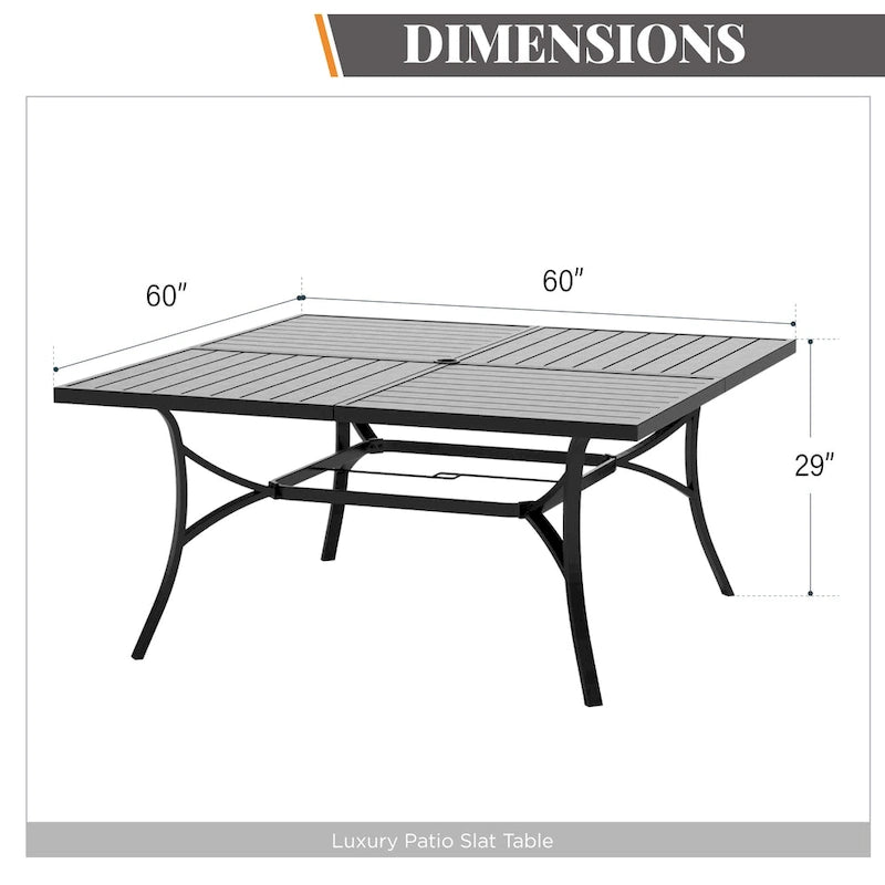 Ensemble de salle à manger d'extérieur 9 pièces MAISON ARTS, table carrée en métal de 60 pouces et 8 chaises de salle à manger pivotantes