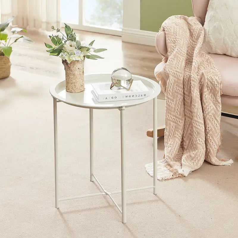Table d'appoint moderne avec plateau rond amovible, beige (lot de 1/lot de 2)