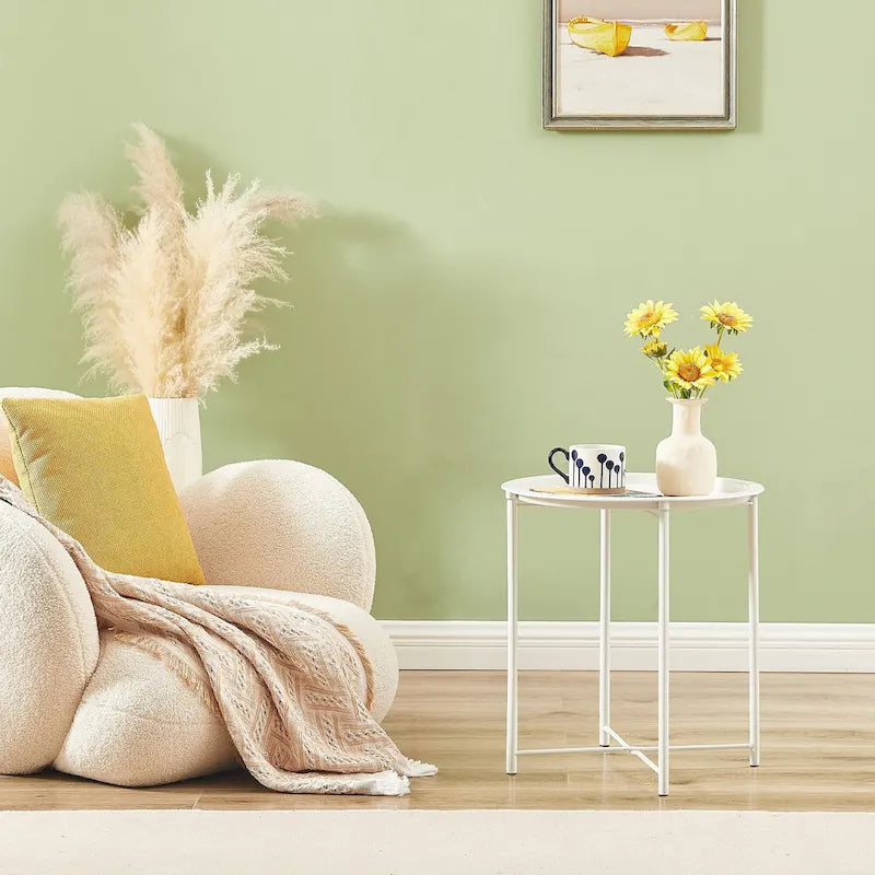 Table d'appoint moderne avec plateau rond amovible, beige (lot de 1/lot de 2)