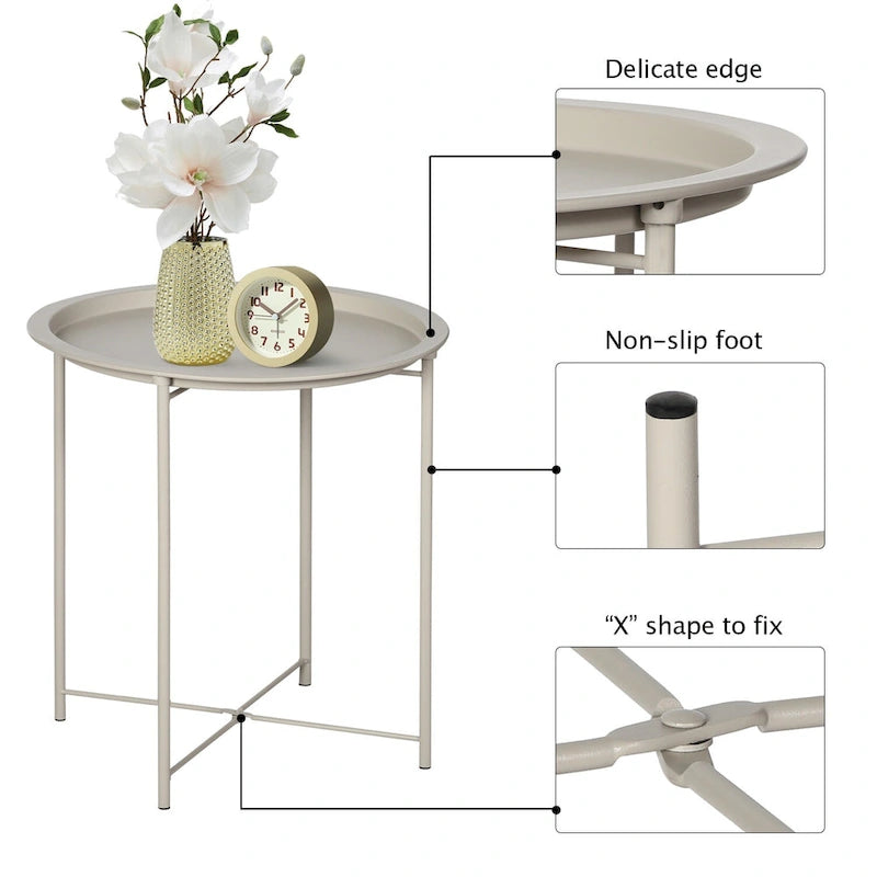 Table d'appoint moderne avec plateau rond amovible, beige (lot de 1/lot de 2)