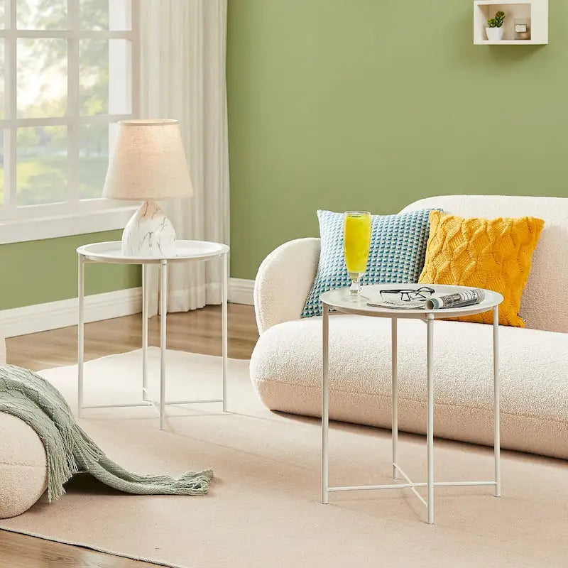 Table d'appoint moderne avec plateau rond amovible, beige (lot de 1/lot de 2)