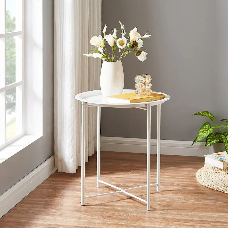 Table d'appoint moderne avec plateau rond amovible, beige (lot de 1/lot de 2)