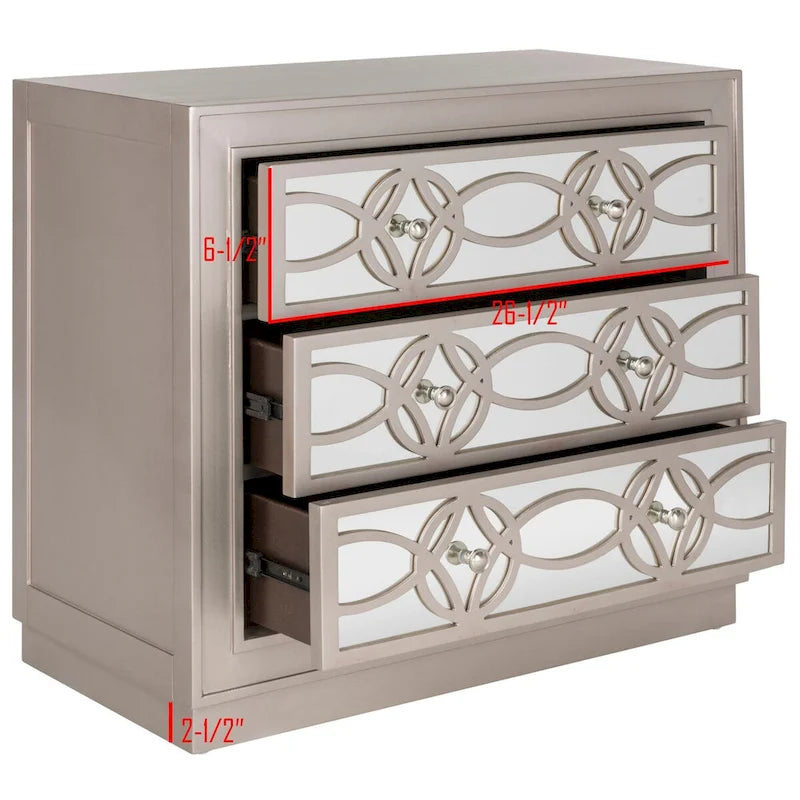 Mini commode de rangement 3 tiroirs nickelée - 32L x 16P x 29H