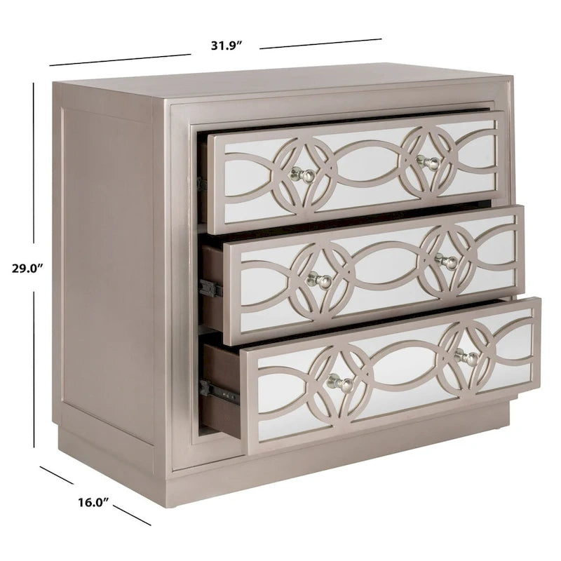 Mini commode de rangement 3 tiroirs nickelée - 32L x 16P x 29H