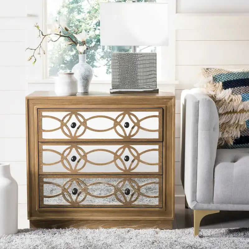 Mini commode de rangement 3 tiroirs nickelée - 32L x 16P x 29H