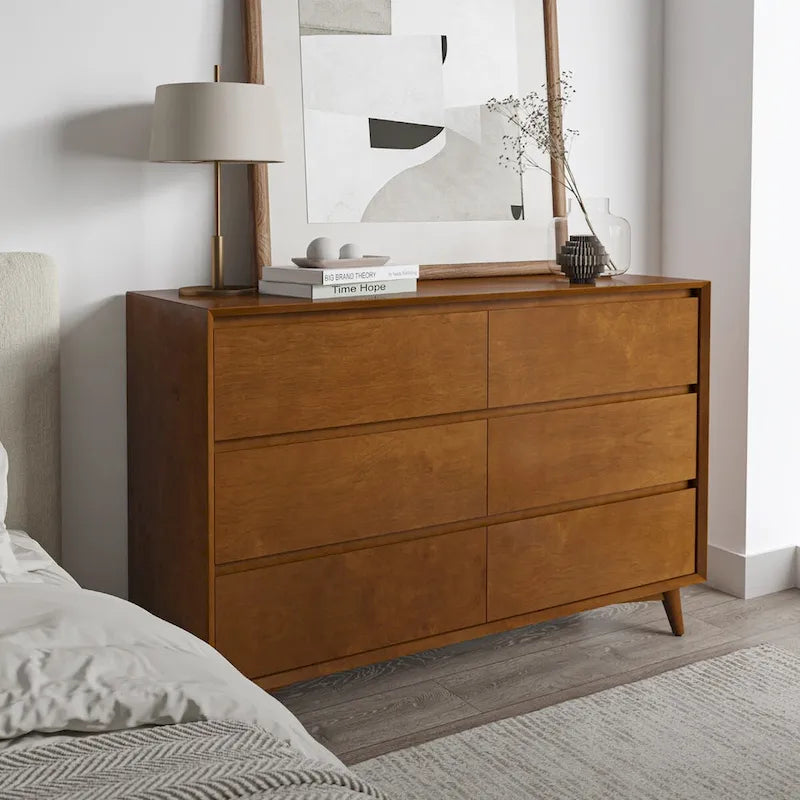 Raffaele Commode à 6 tiroirs de style Mid-century avec pieds en bois massif