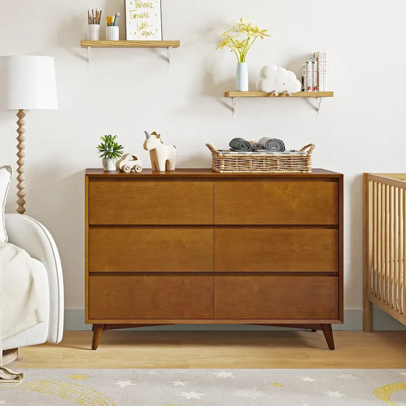Raffaele Commode à 6 tiroirs de style Mid-century avec pieds en bois massif
