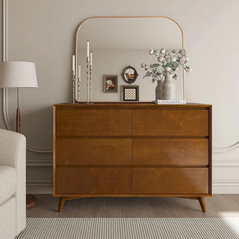 Raffaele Commode à 6 tiroirs de style Mid-century avec pieds en bois massif