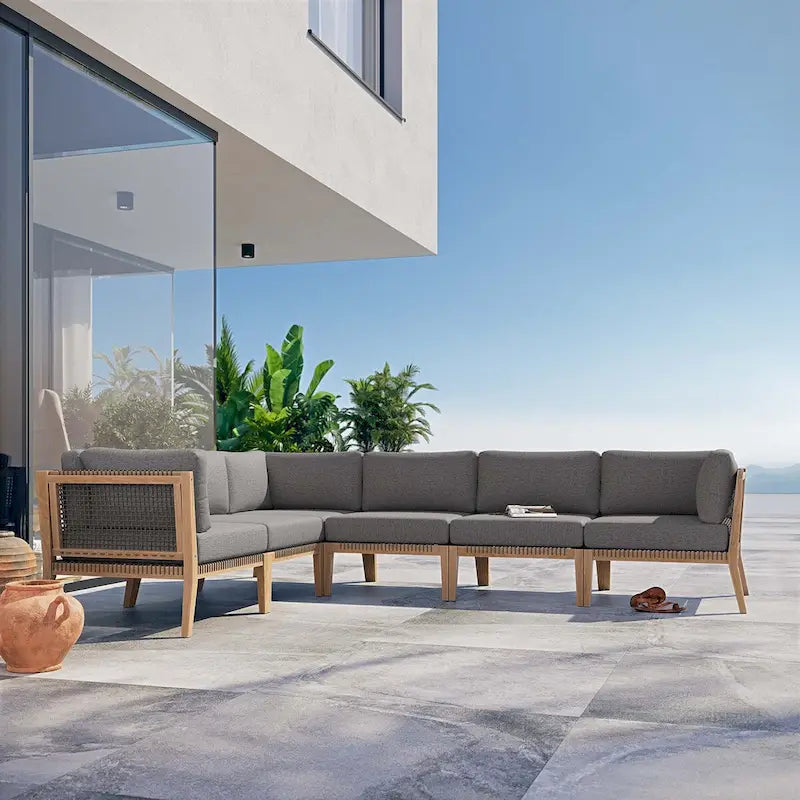 Canapé d'angle 6 places en teck Clearwater pour terrasse extérieure