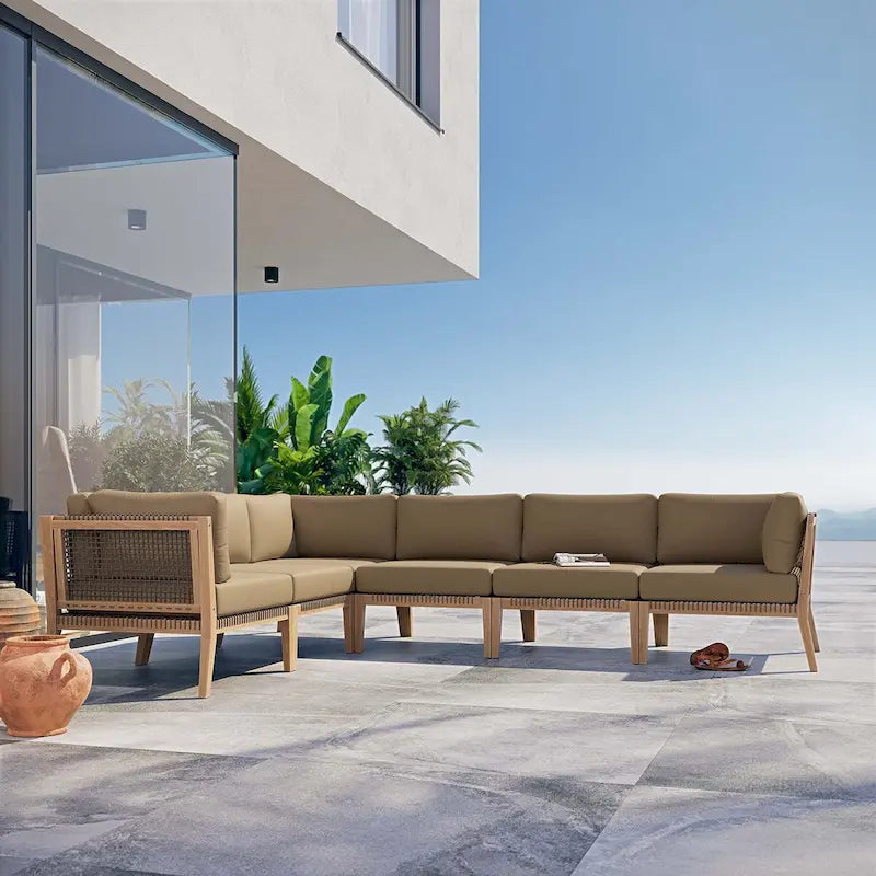 Canapé d'angle 6 places en teck Clearwater pour terrasse extérieure