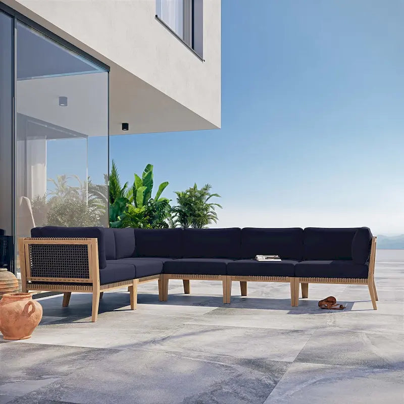 Canapé d'angle 6 places en teck Clearwater pour terrasse extérieure