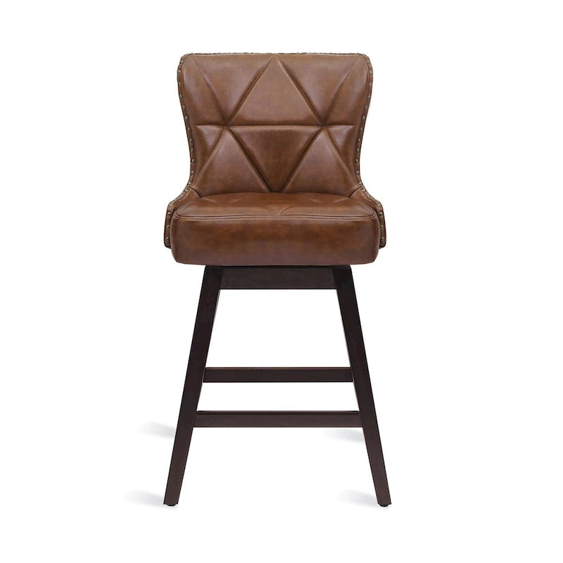 Tabourets de bar pivotants modernes de 66 cm en similicuir/tissu rembourré avec cadre en bois pour îlot de cuisine (lot de 2)