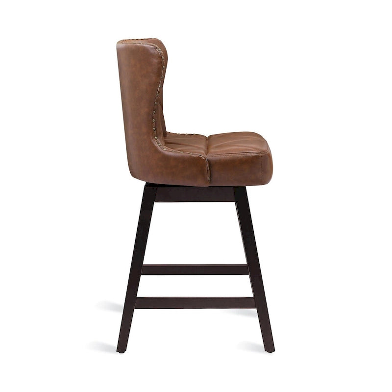 Tabourets de bar pivotants modernes de 66 cm en similicuir/tissu rembourré avec cadre en bois pour îlot de cuisine (lot de 2)