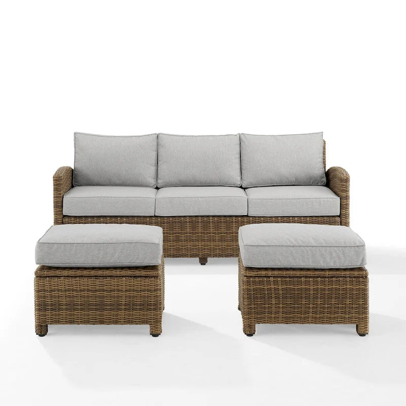 Crosley Bradenton Ensemble de canapés d'extérieur 3 pièces en osier - 81 L x 75 P x 32,5 H