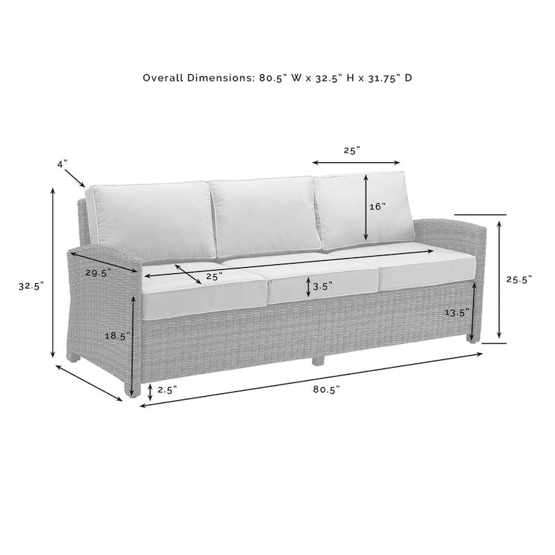 Crosley Bradenton Ensemble de canapés d'extérieur 3 pièces en osier - 81 L x 75 P x 32,5 H