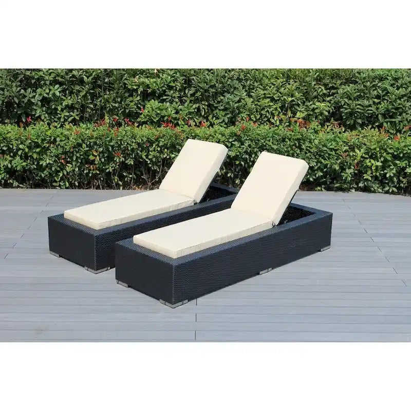 Ohana Patio extérieur 2 pièces en osier noir, chaises longues, aucun assemblage requis