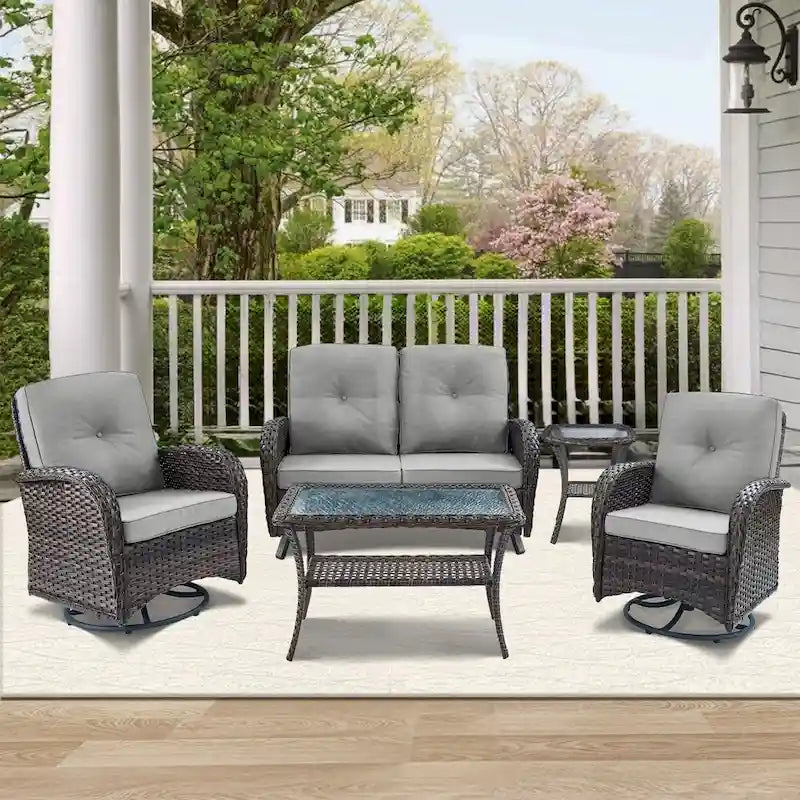 Glider Furniture Sofa with Swivel Chairs - Brown
