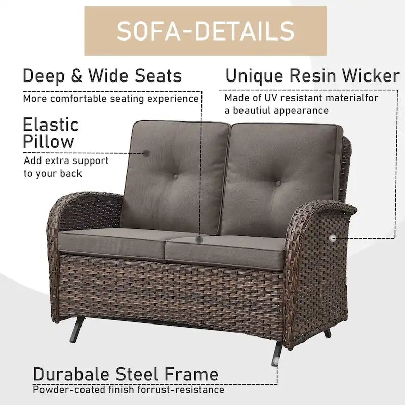 Canapé Glider Furniture avec fauteuils pivotants - Marron