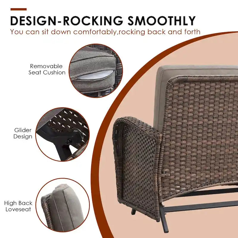 Canapé Glider Furniture avec fauteuils pivotants - Marron